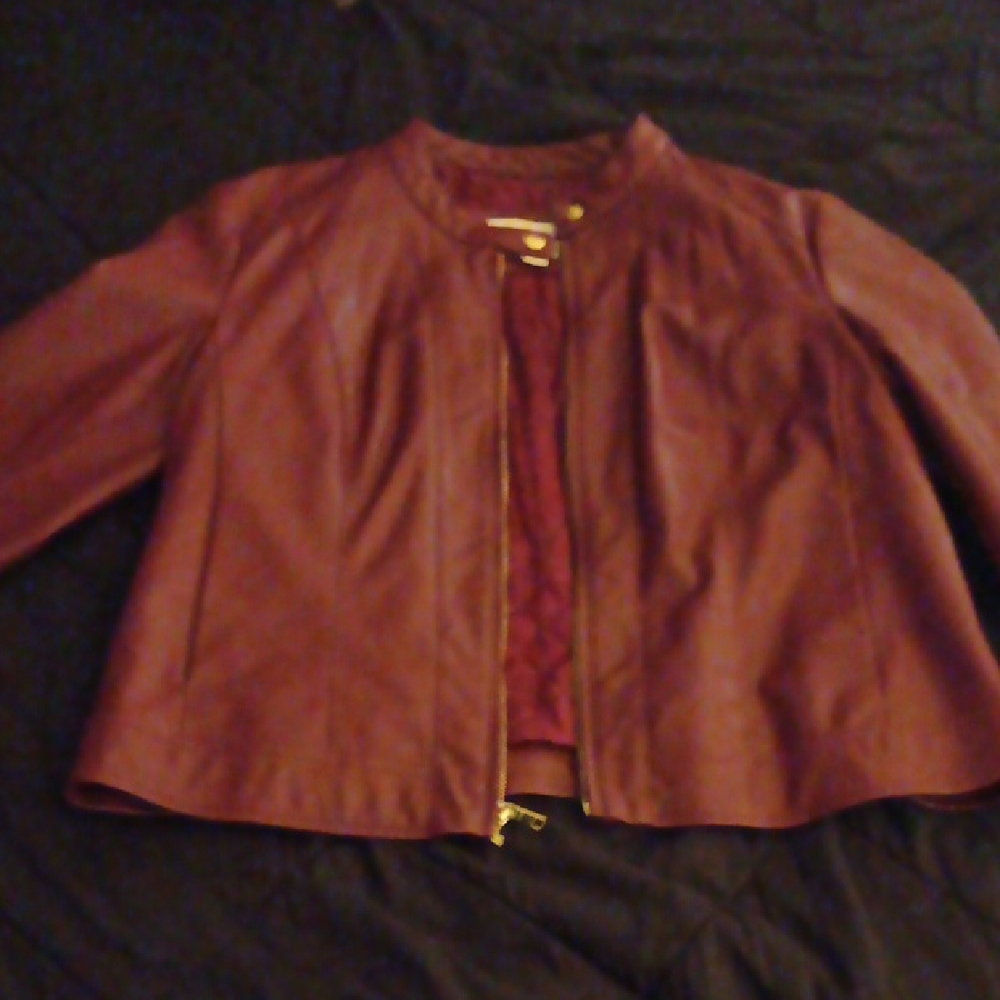 Cole Haan Women's Leather Jacket - Burgundy